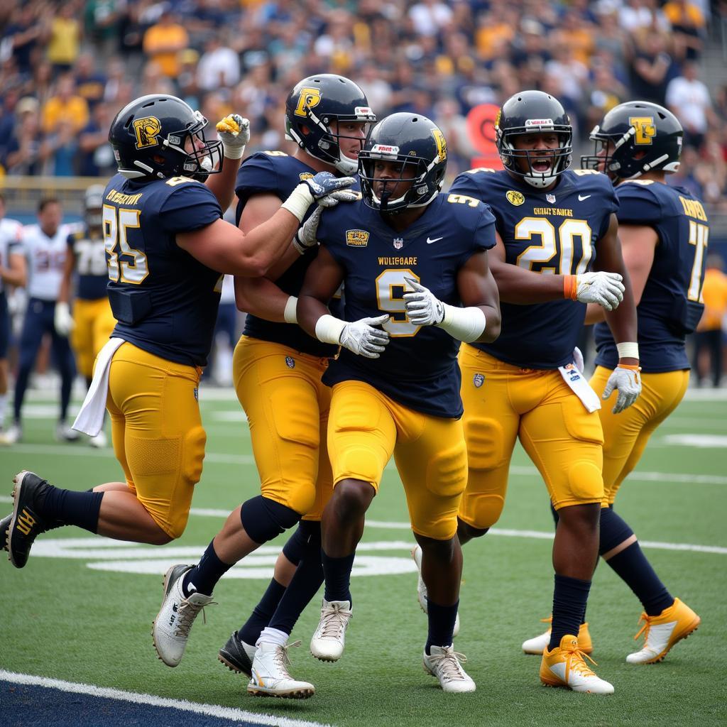 Pace football players celebrate a touchdown