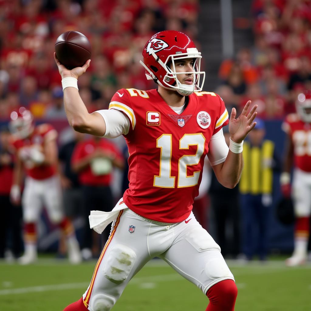 Kansas City Chiefs quarterback Patrick Mahomes throwing a pass