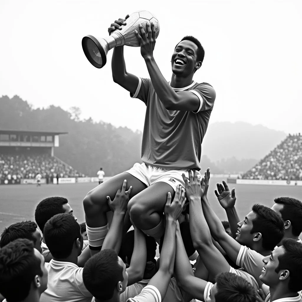 Pele celebrating a World Cup victory