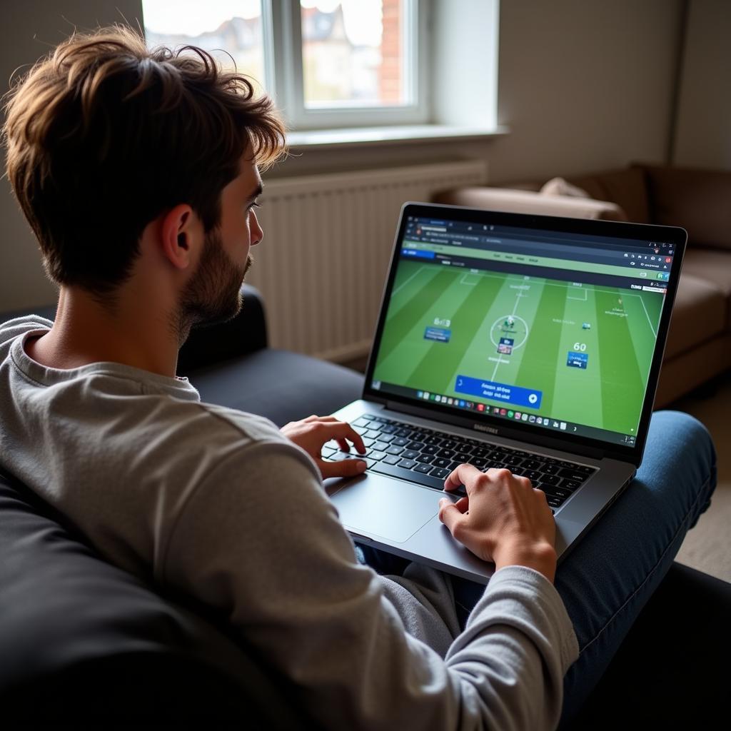 Person using laptop for live scores