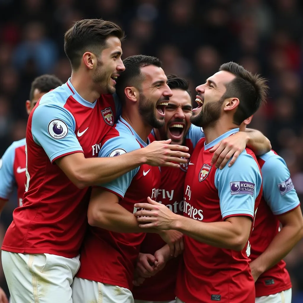 Premier League players celebrating a goal