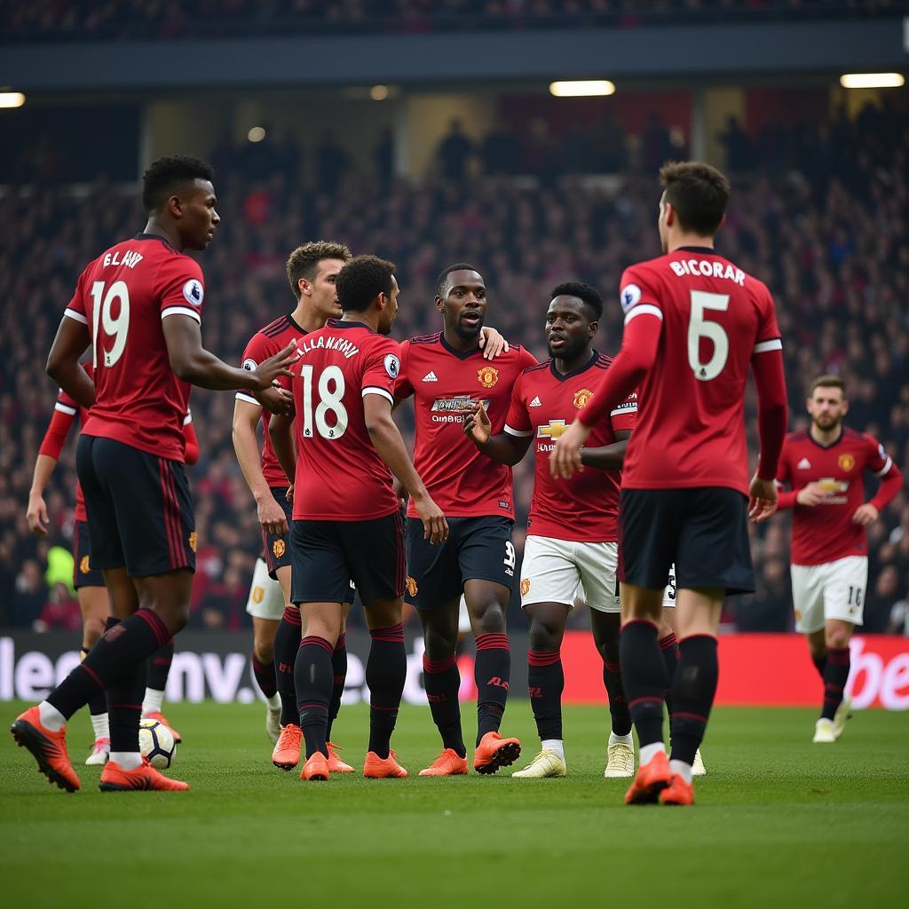 Players from a Premier League team reacting to a crucial moment in a relegation battle during the 2017-18 season.