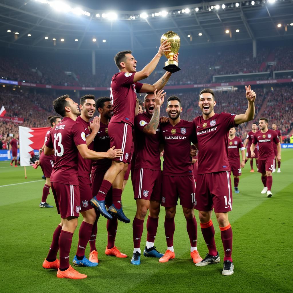 Qatar players celebrating their victory