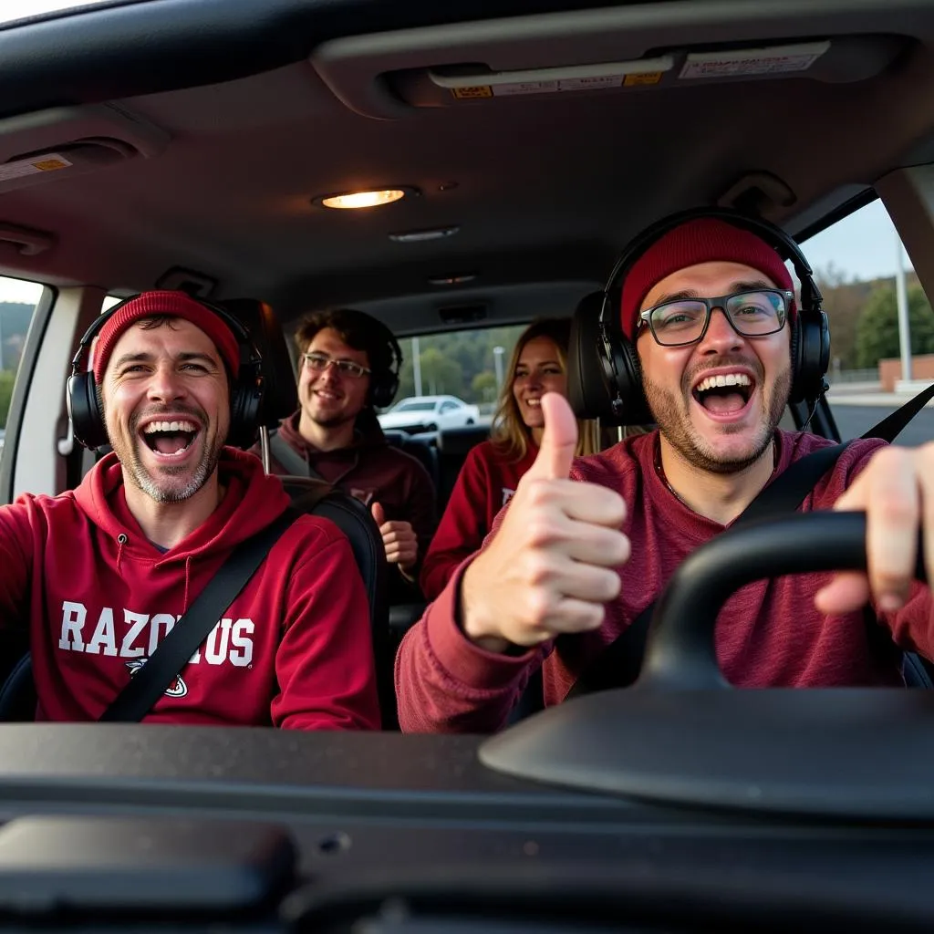 Razorback fans listening to the game on the radio while driving