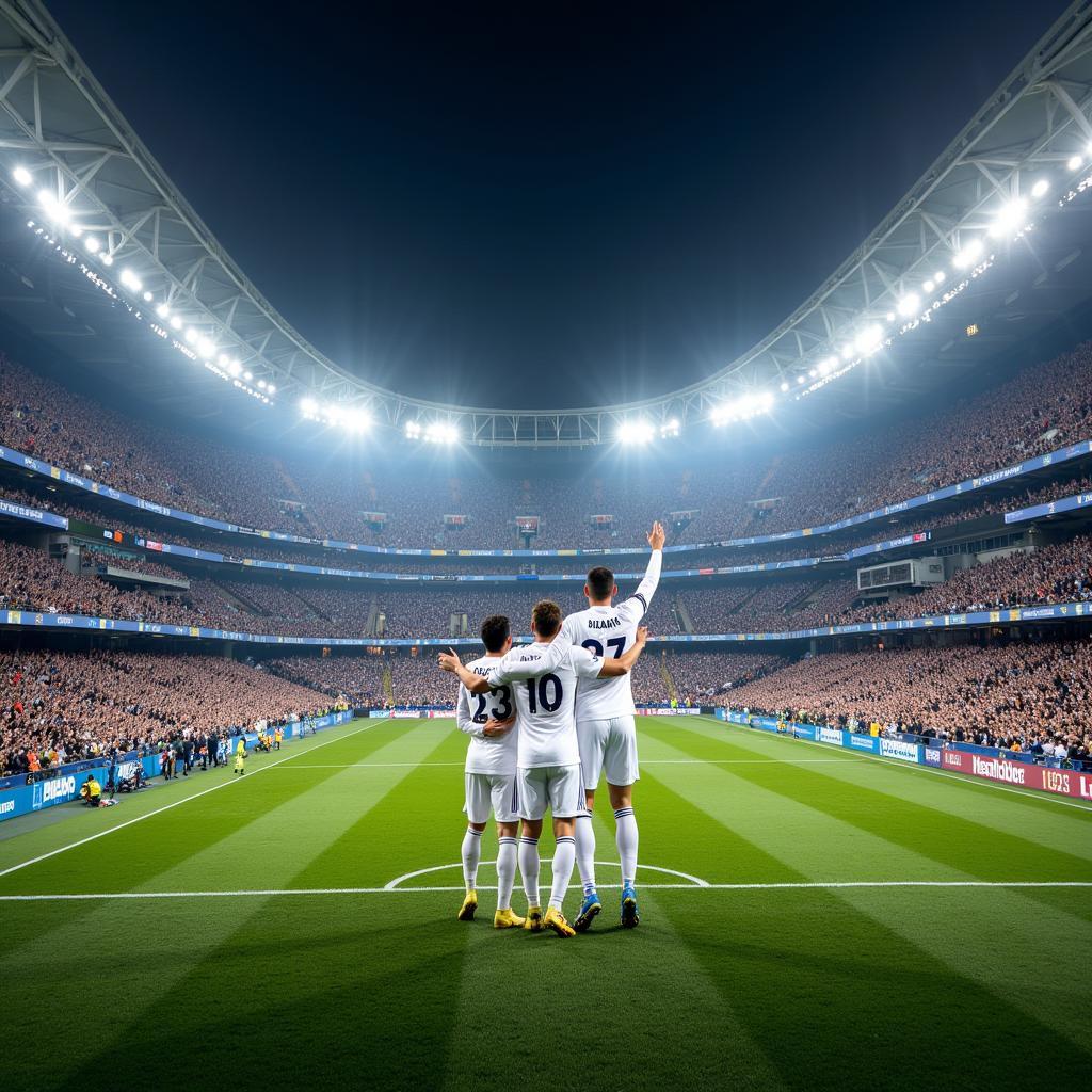 Real Madrid players celebrating a goal