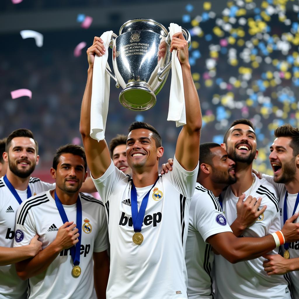 Real Madrid players celebrating their Champions League triumph