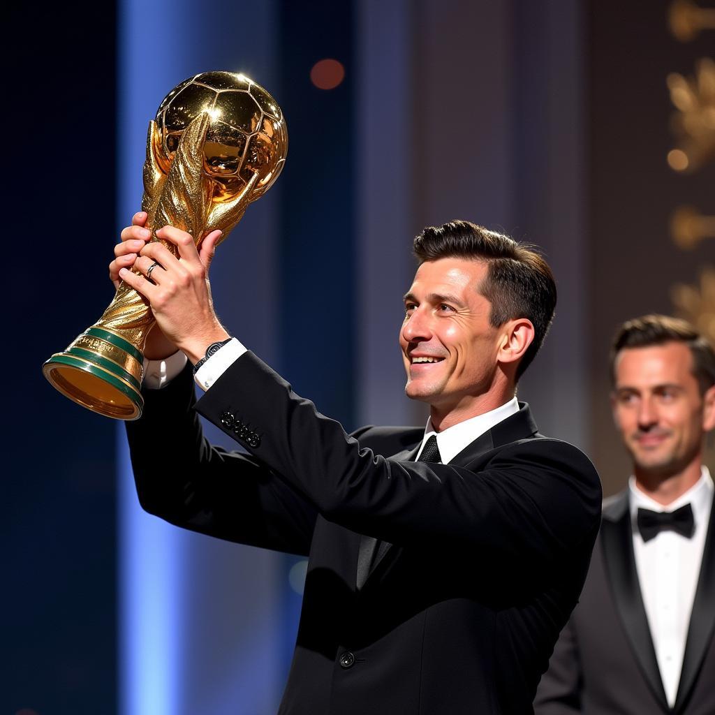 Robert Lewandowski receiving the Best FIFA Men's Player award