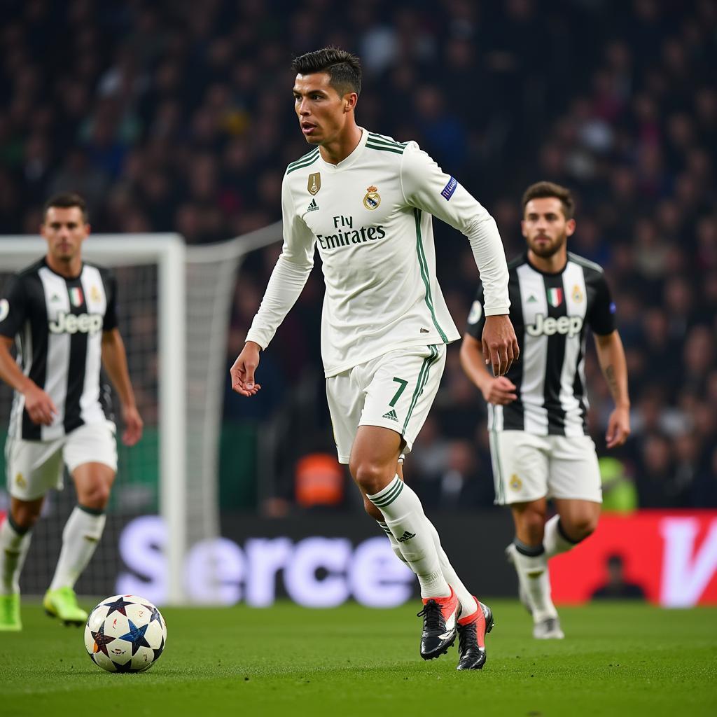 Ronaldo trong màu áo Real Madrid đối đầu Juventus