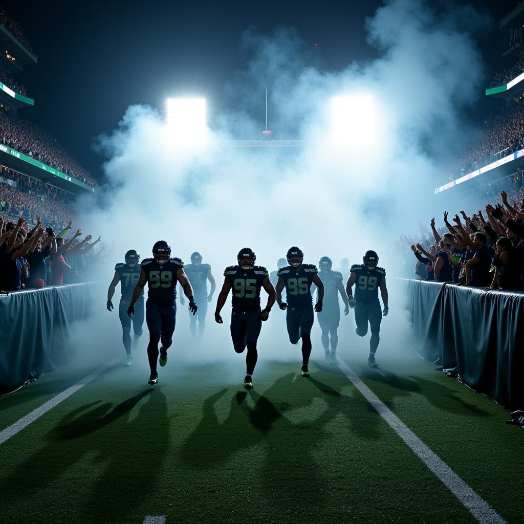 Seattle Seahawks players running out of the tunnel