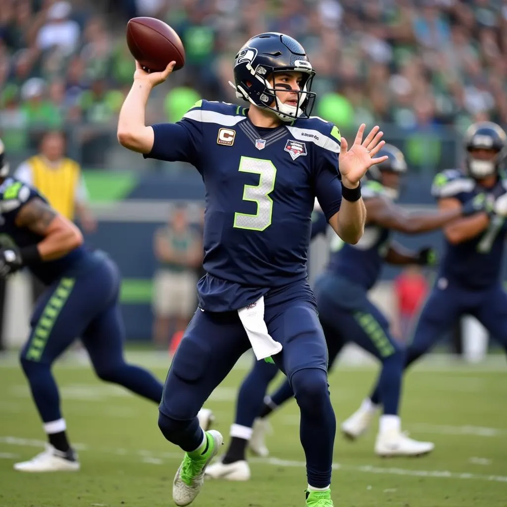 Seattle Seahawks quarterback throwing the ball during a game