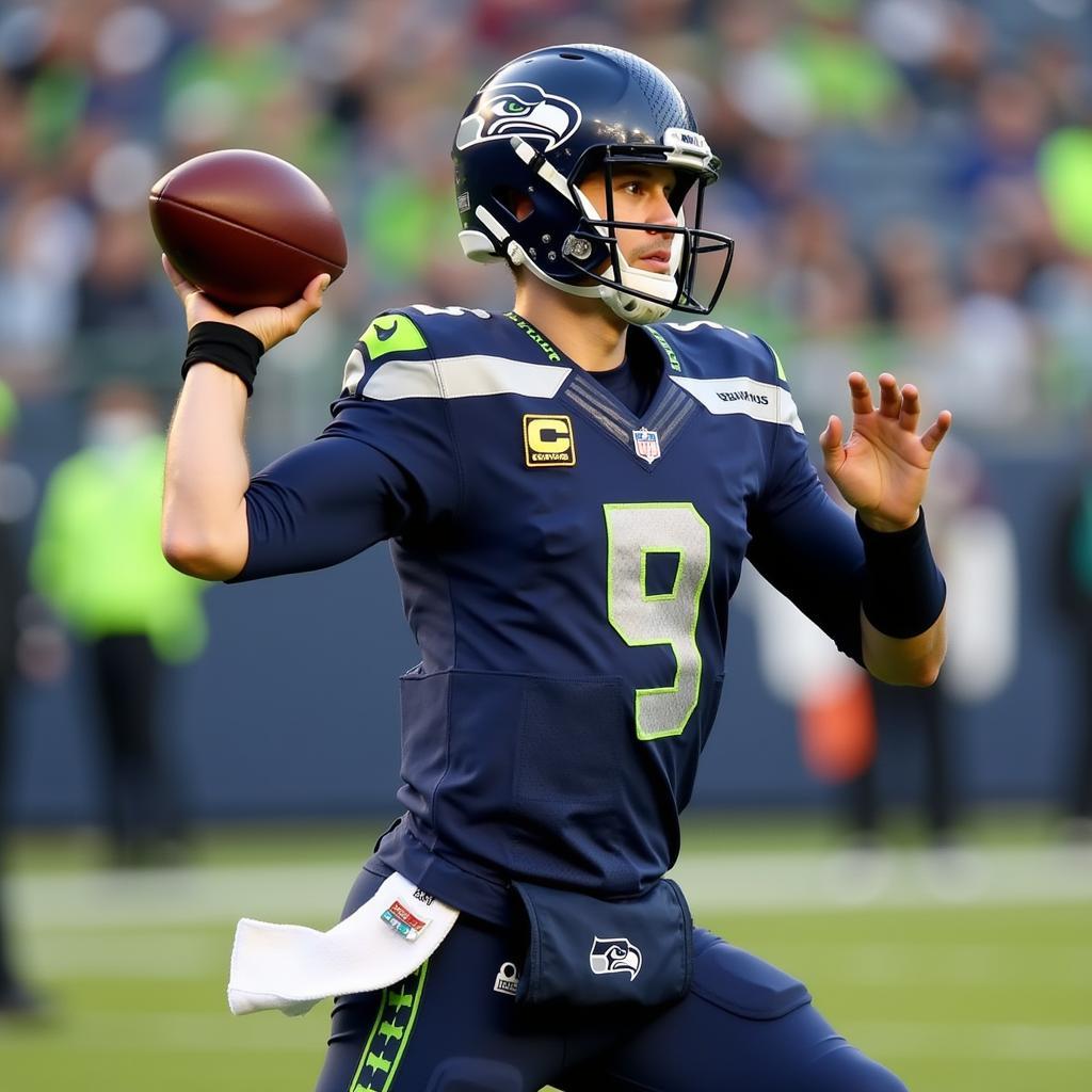 Seattle Seahawks quarterback throwing a pass