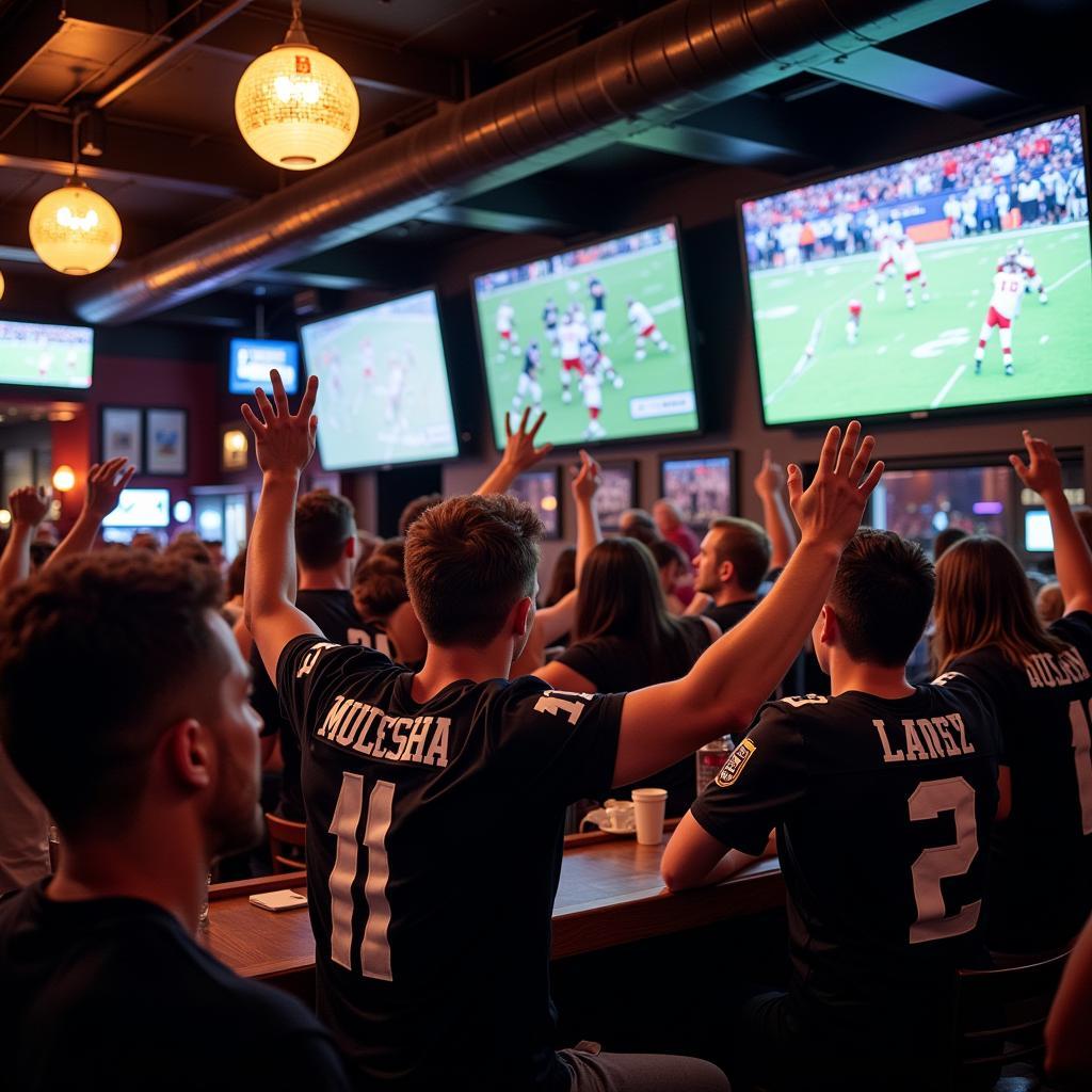 Fans cheering at a sports bar