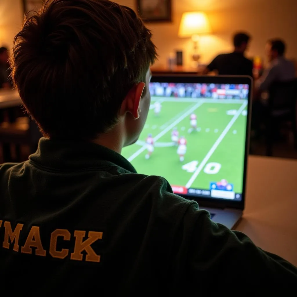 Student watching a Bethel Park football live stream on their laptop