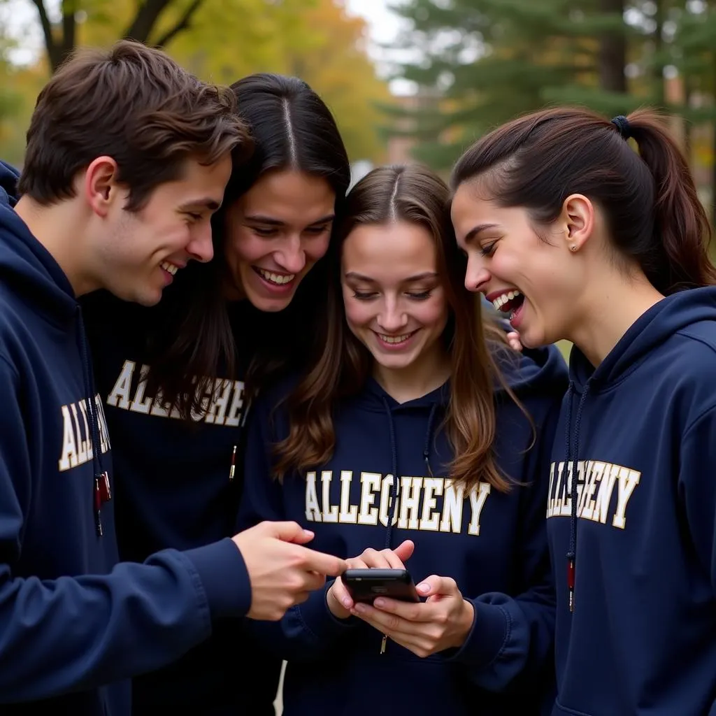 Students Watching Allegheny Athletics Football Game on Phone