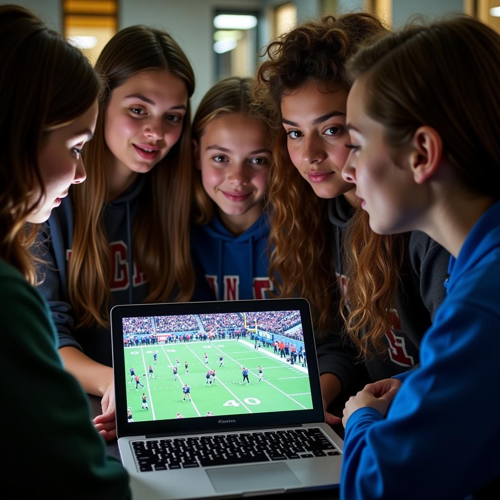 Students Huddled Around Laptop Watching Live Stream