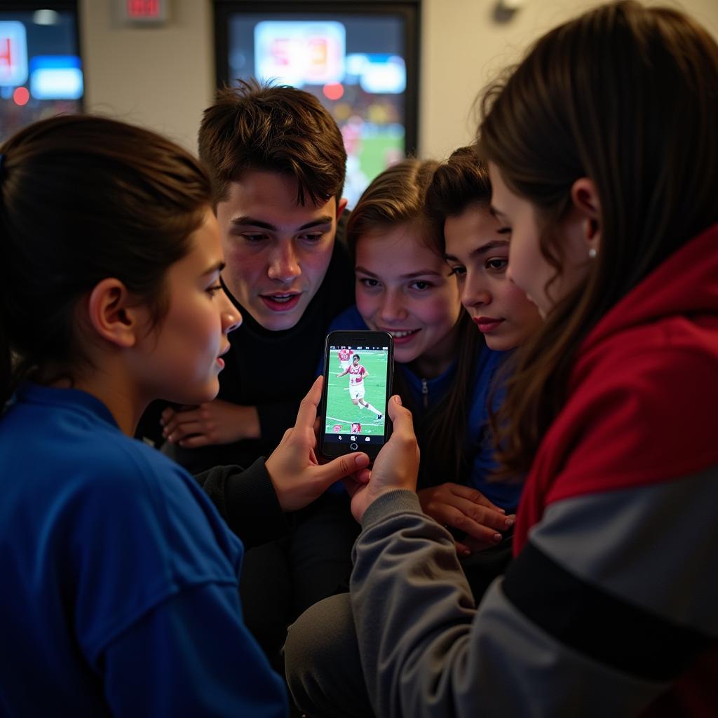 Students Watching Football Game on Phone