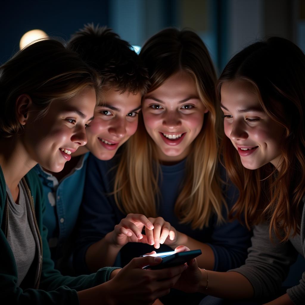 Students Watching a Live Stream on a Phone