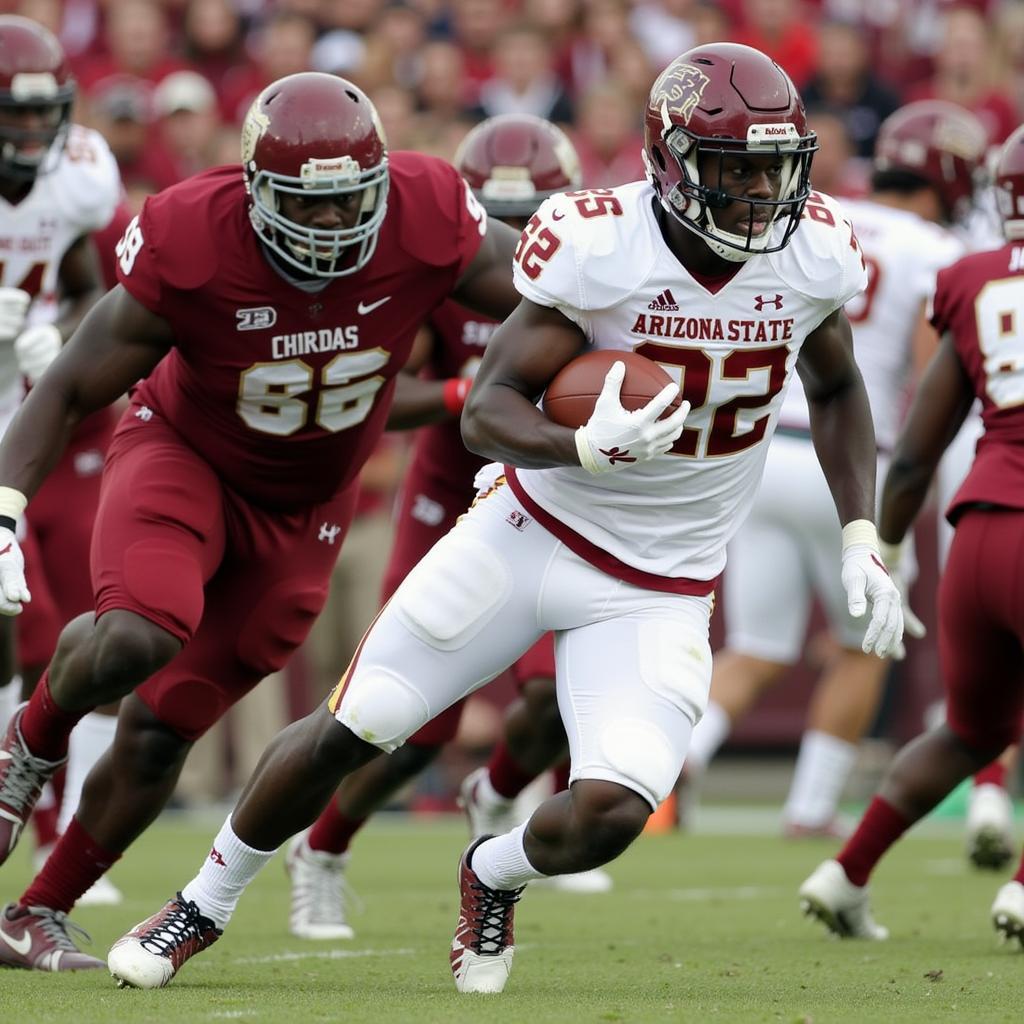 Arizona State and Washington State players competing on the football field