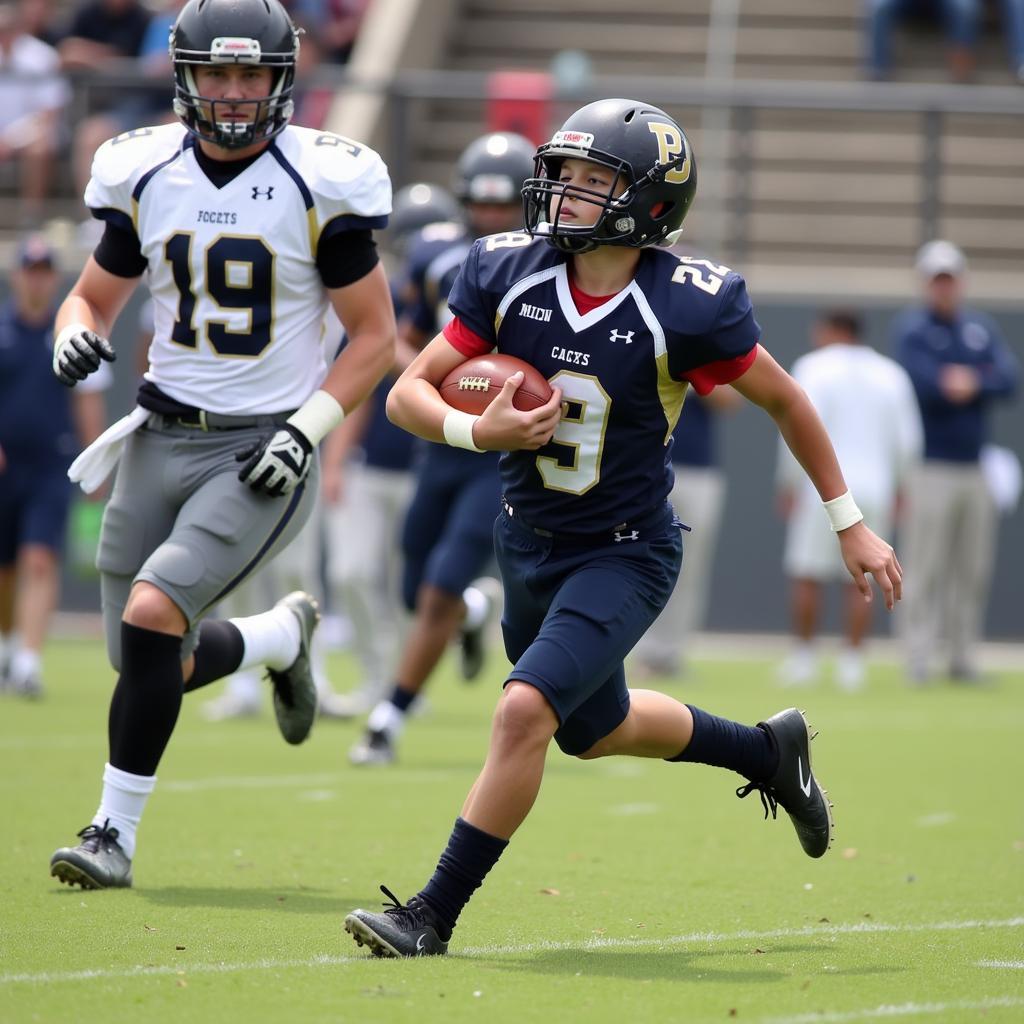 Hình ảnh một cầu thủ trẻ thi đấu đầy nỗ lực trong CIF State Football Playoffs.