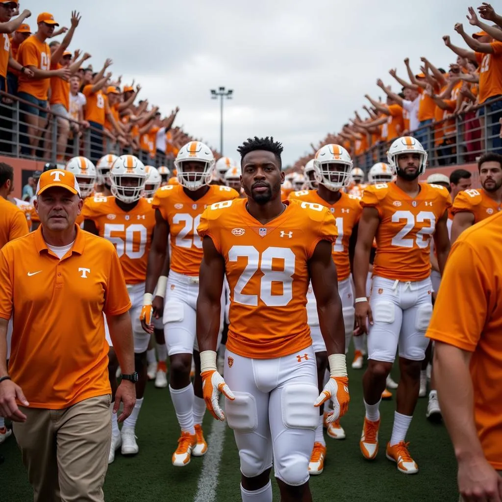 Tennessee football team participating in the Vol Walk tradition