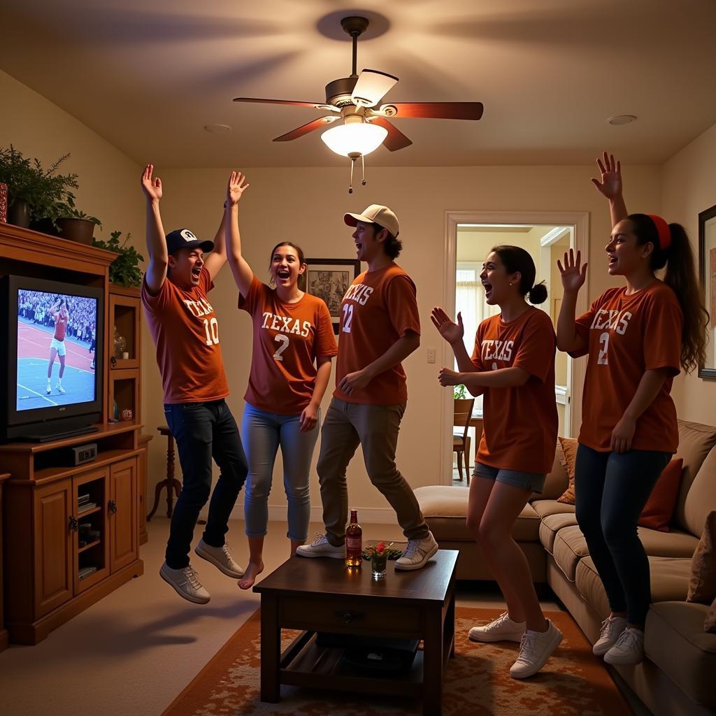 University of Texas fans celebrating a touchdown during a live stream