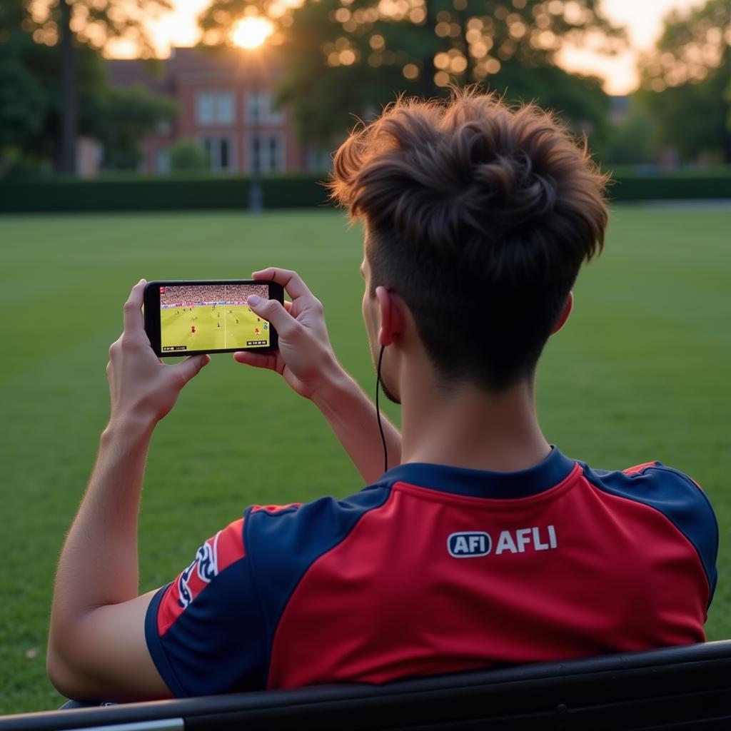 Man watching AFL live stream free on his phone