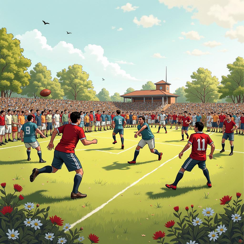 An illustration depicting the first live football match