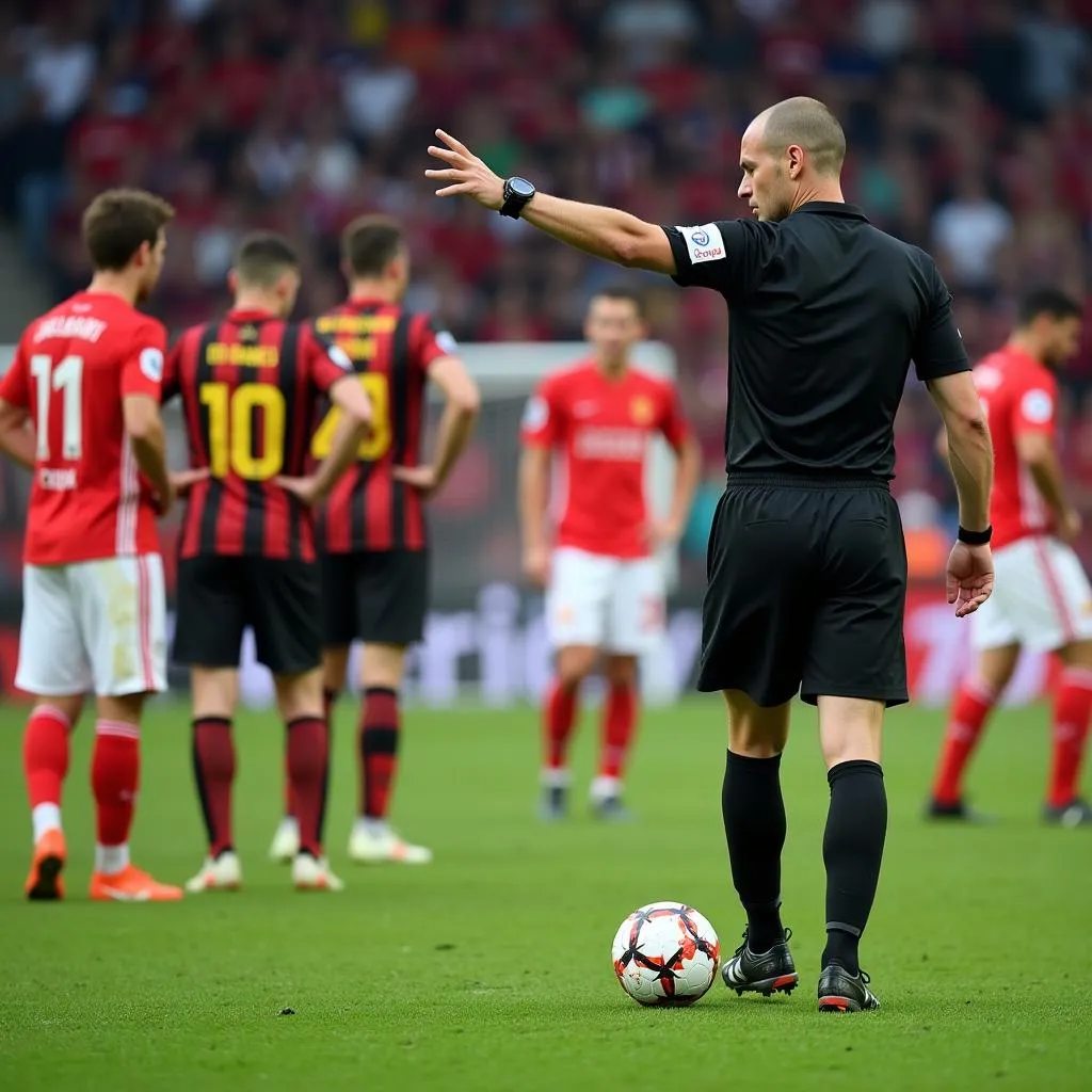 Referee preparing to award a free-kick