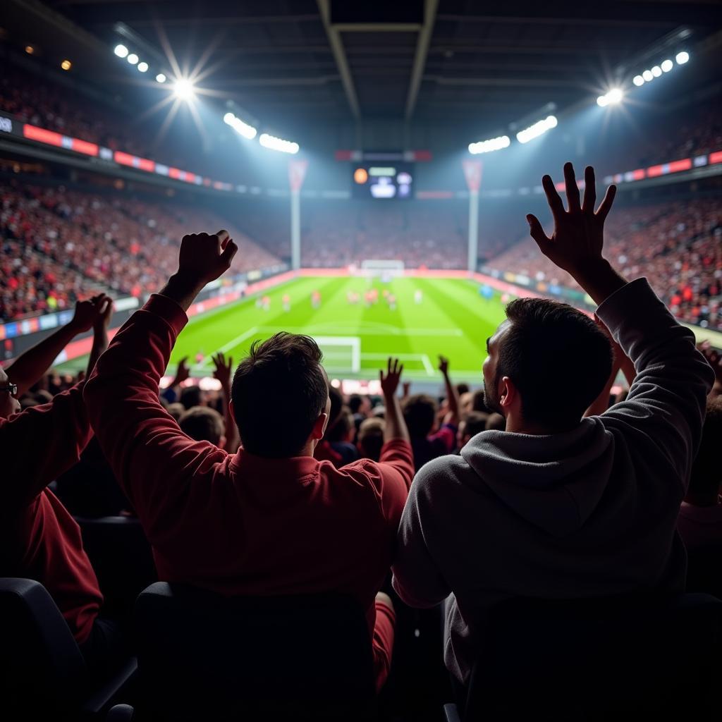 Fans celebrating a goal during a live stream.