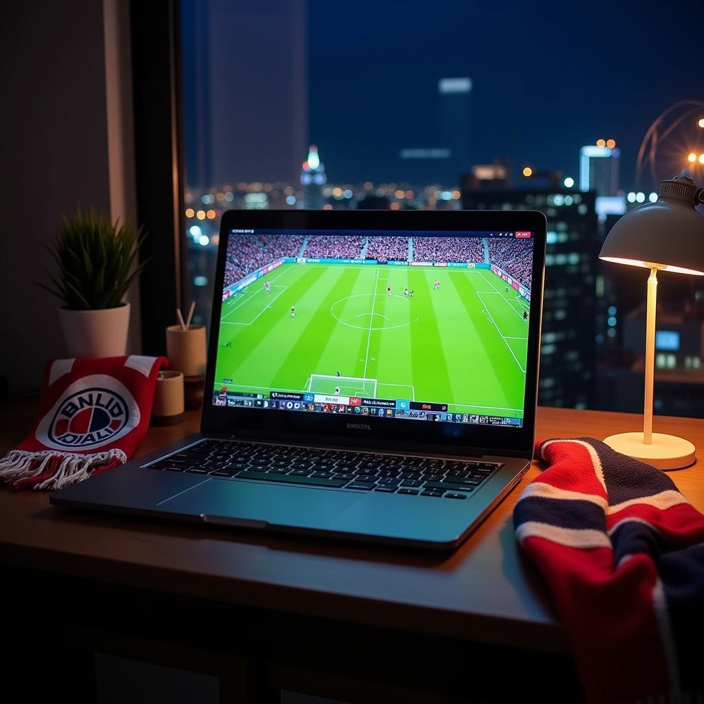 Streaming live football on a laptop