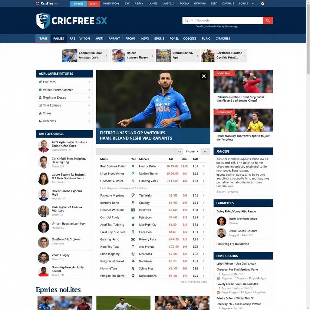 A screenshot of the Cricfree.sx website interface, showcasing its layout, features, and live streaming options