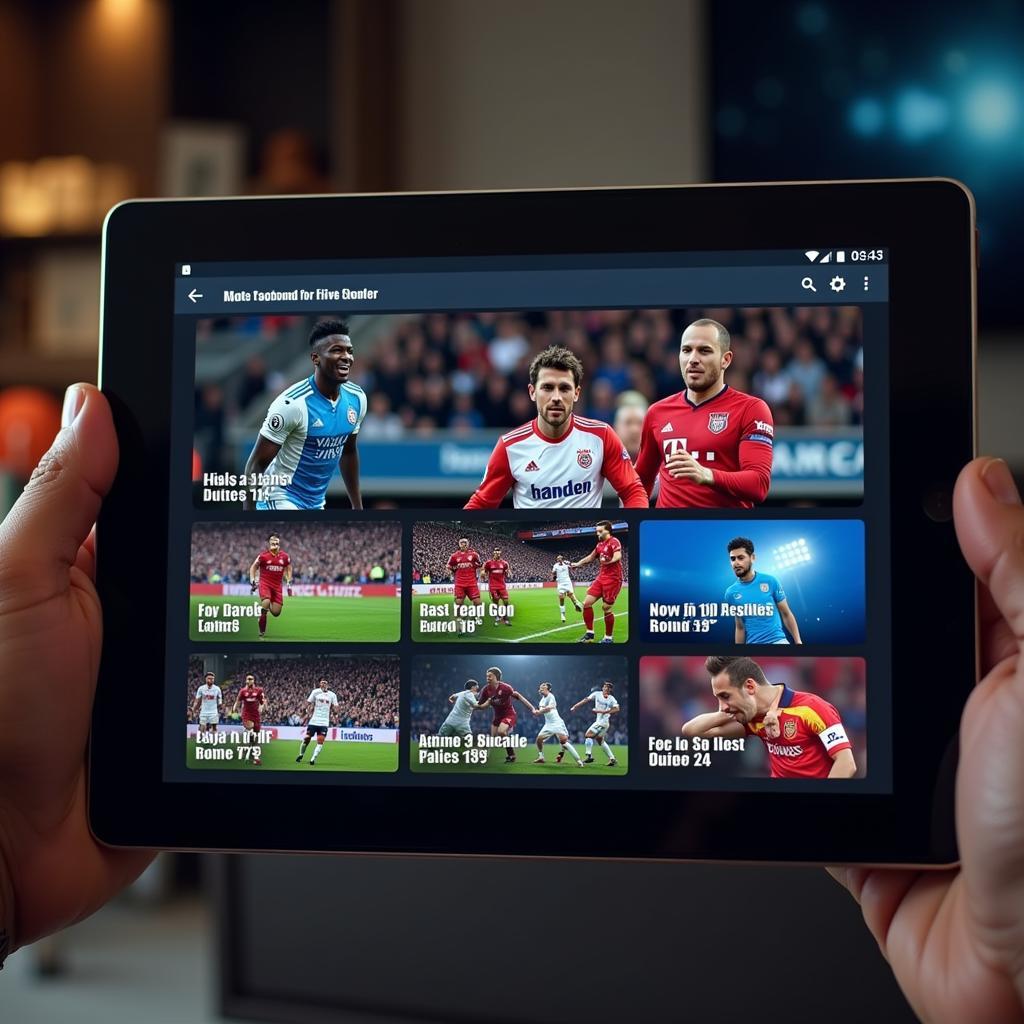 Live football app on a tablet