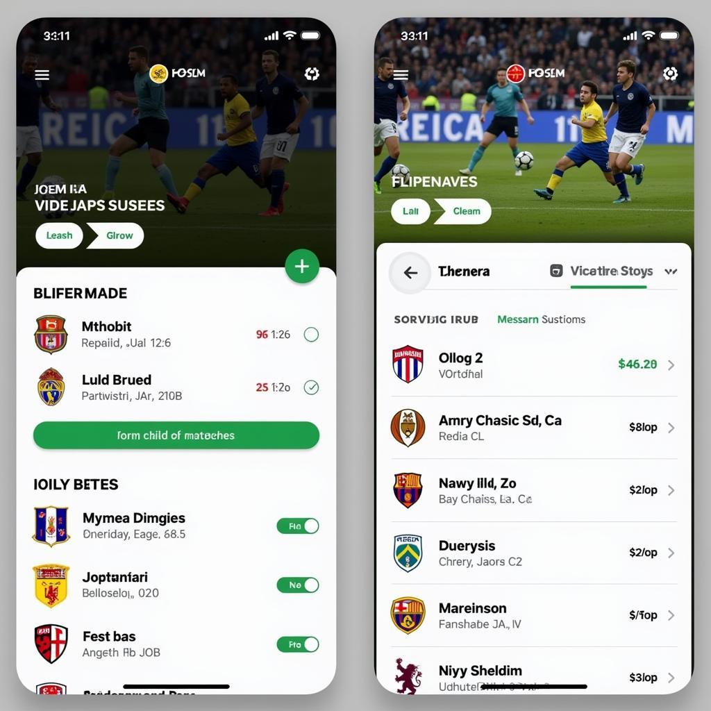 Live football streaming app interface