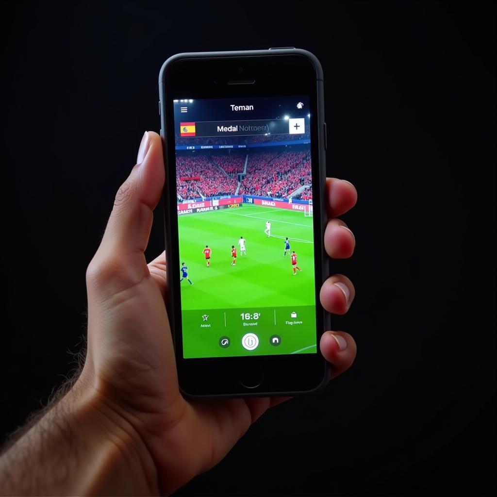 Live football streaming app on a smartphone