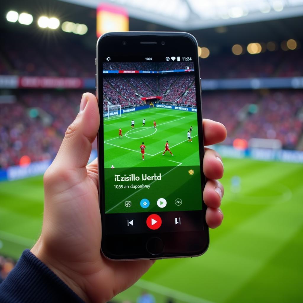 Live football streaming app on a smartphone