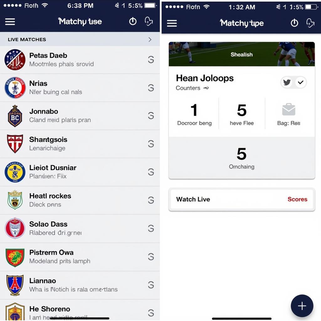 Football live stream app interface