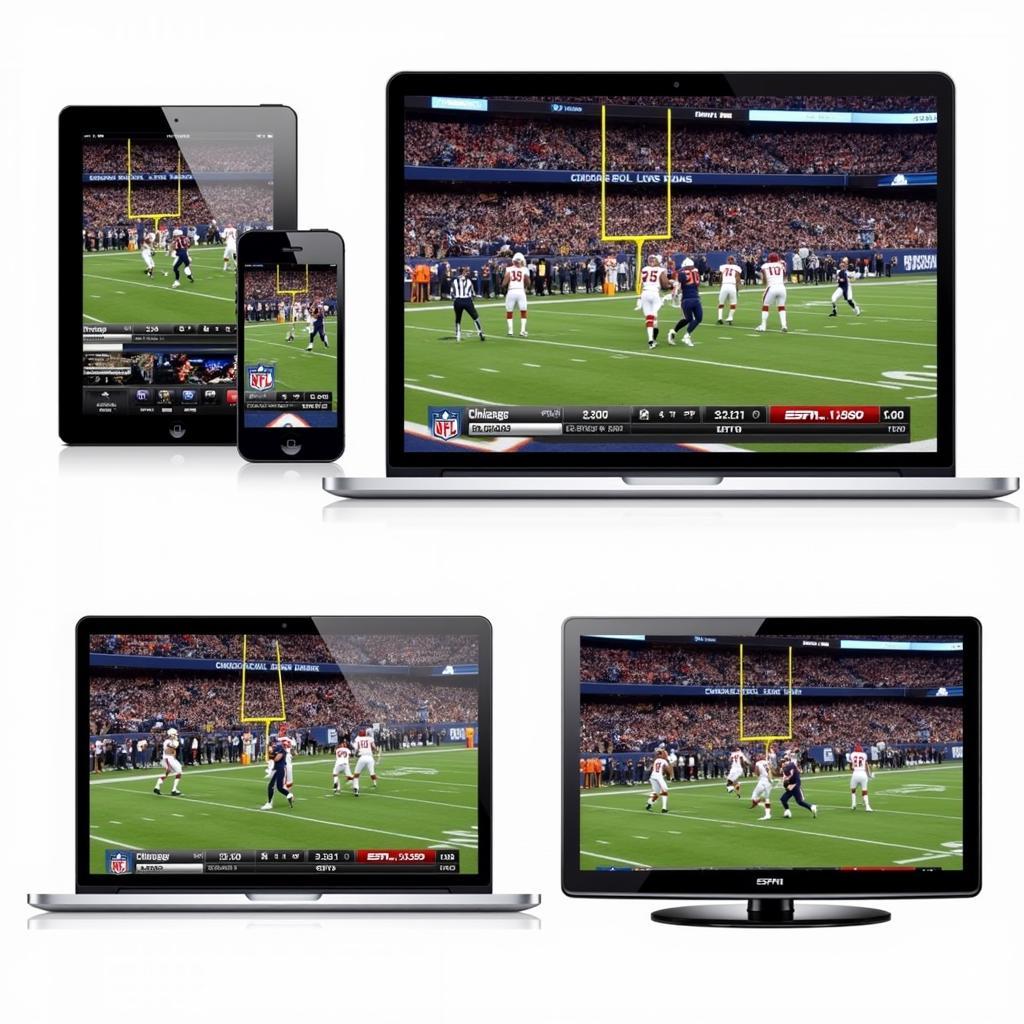 Multiple devices showing different platforms streaming a Chicago Bears game