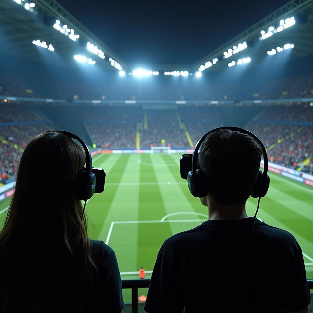 Fans wearing VR headsets to watch live football