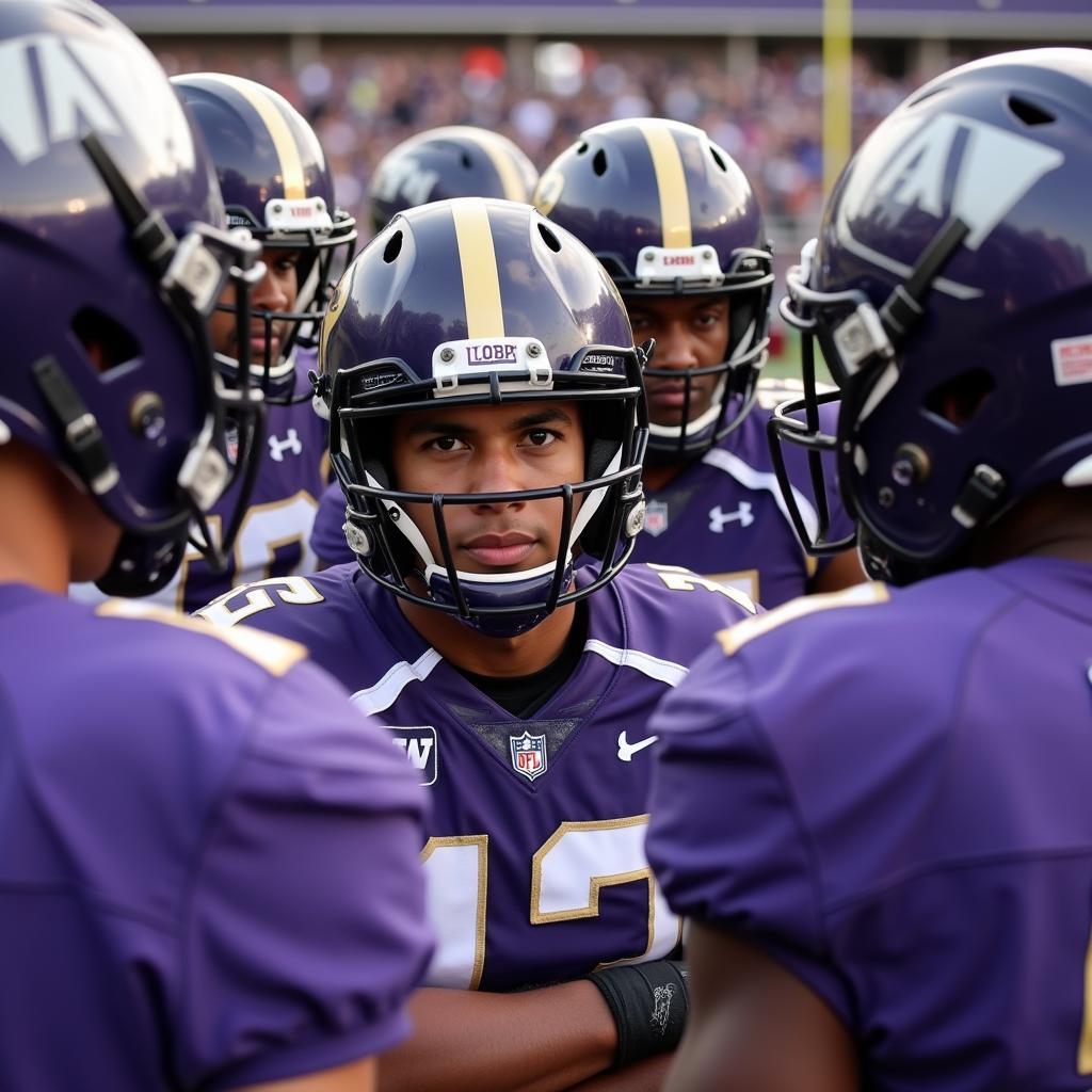 Washington Huskies Football team huddles before the game