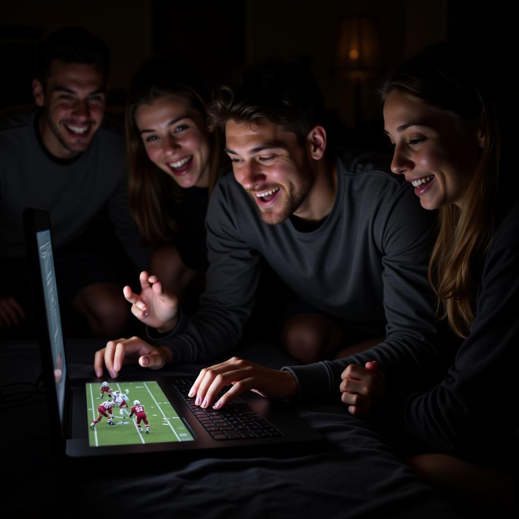 Friends watching Allen football game on laptop