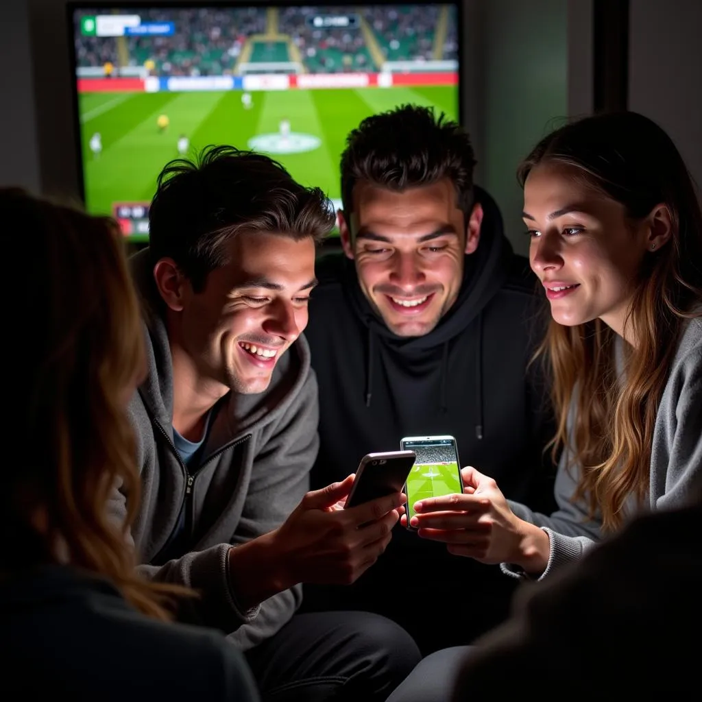 Fans streaming Celtic vs Partick Thistle on their mobile phones.