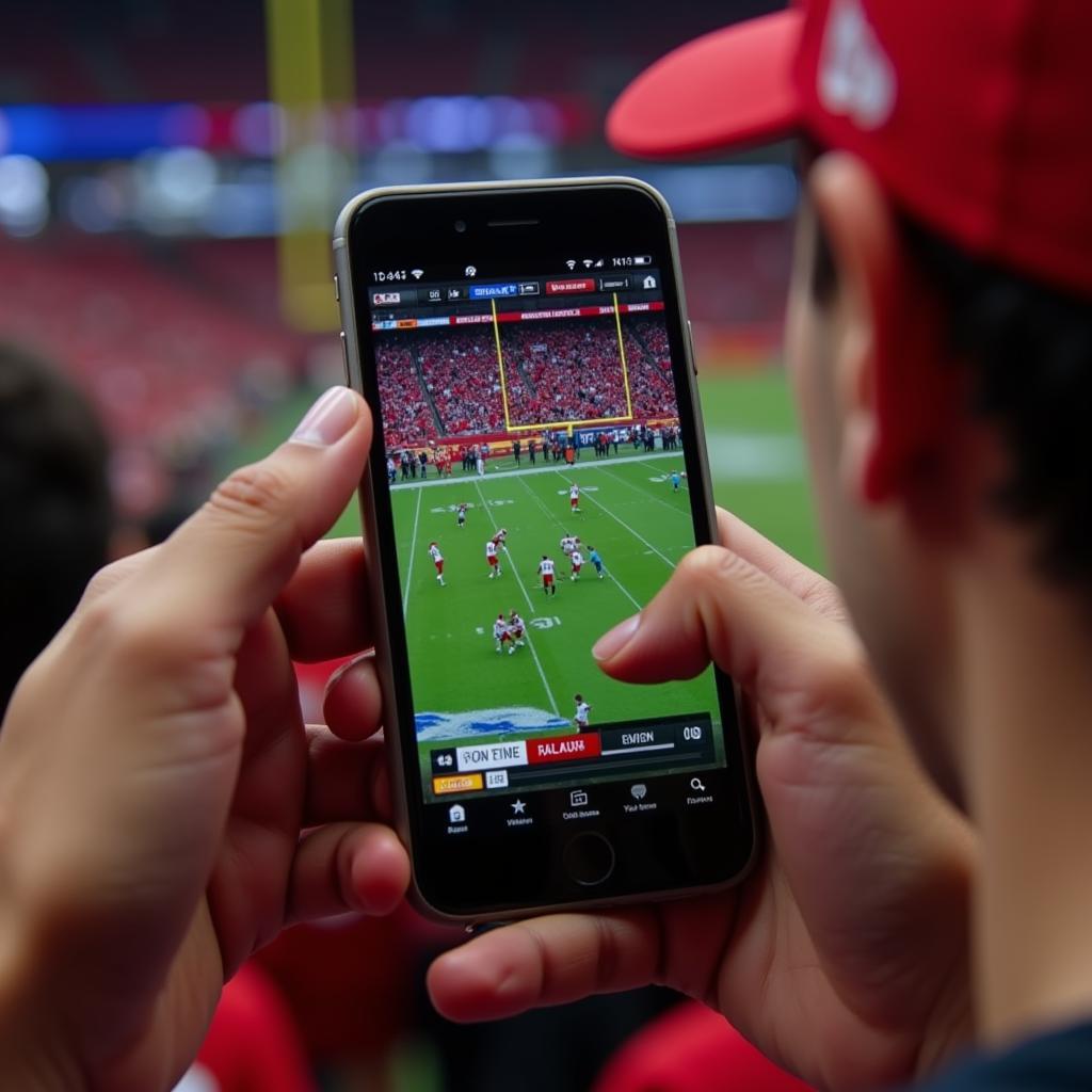 A fan watching a Kansas City Chiefs game on their phone