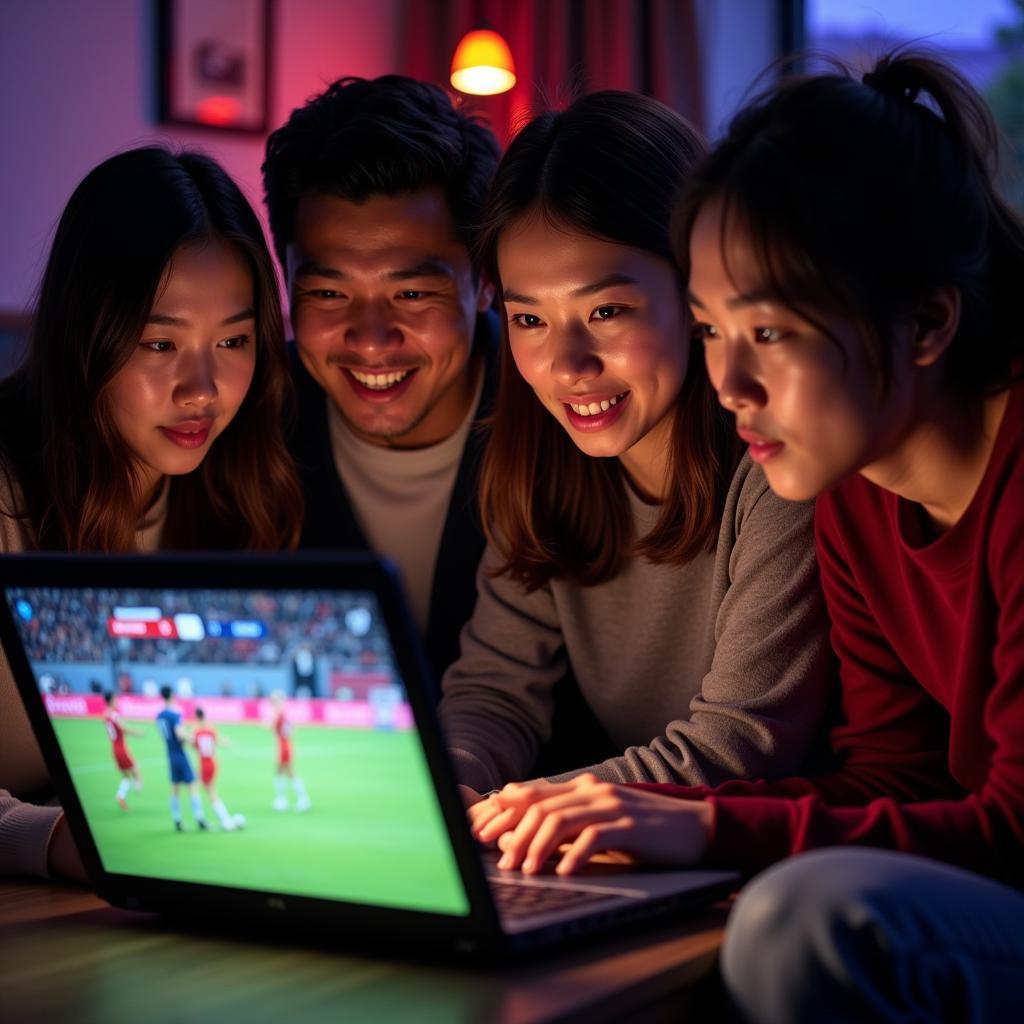 Fans watching the China vs Japan game via live stream