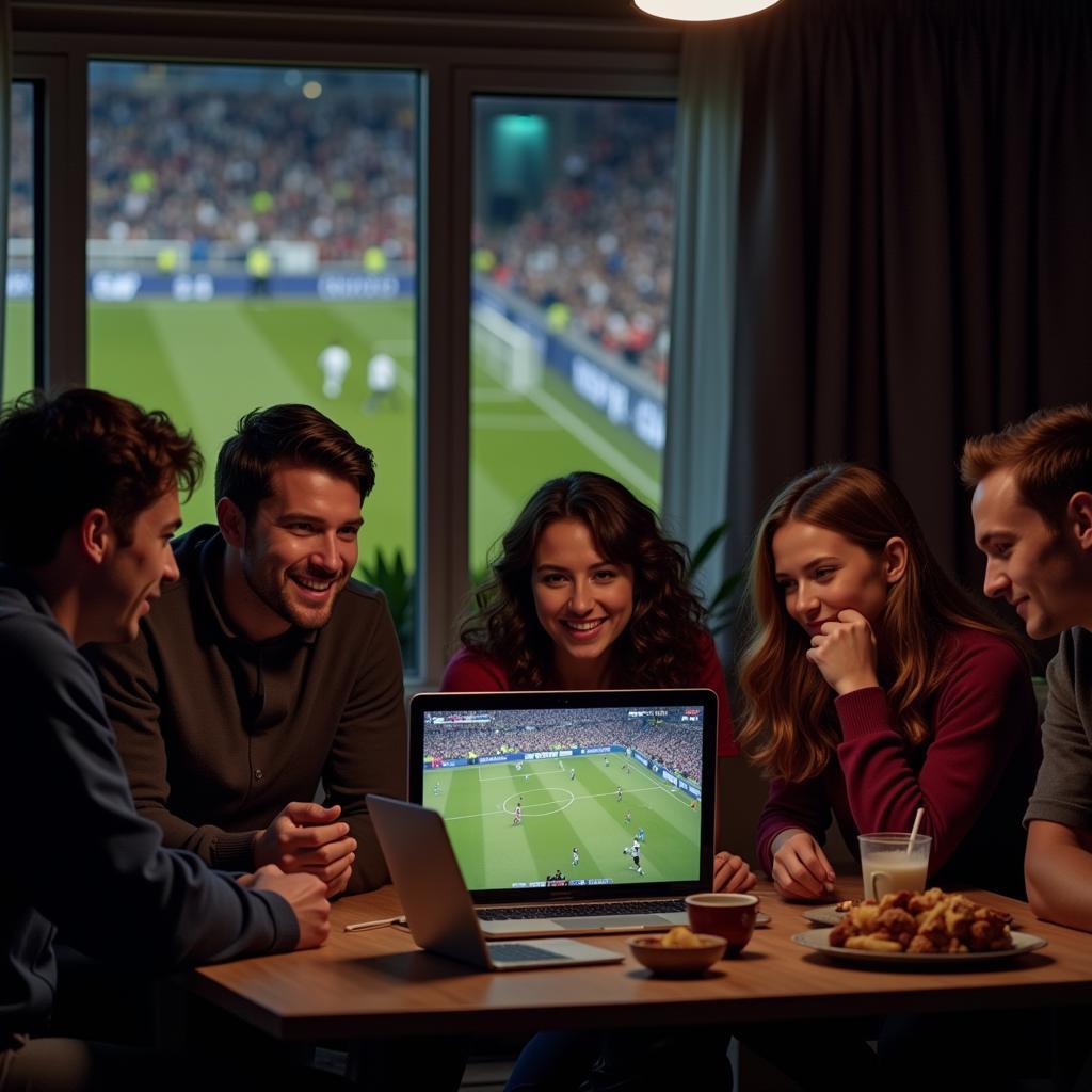 Watching Football Live Stream on Laptop with Friends