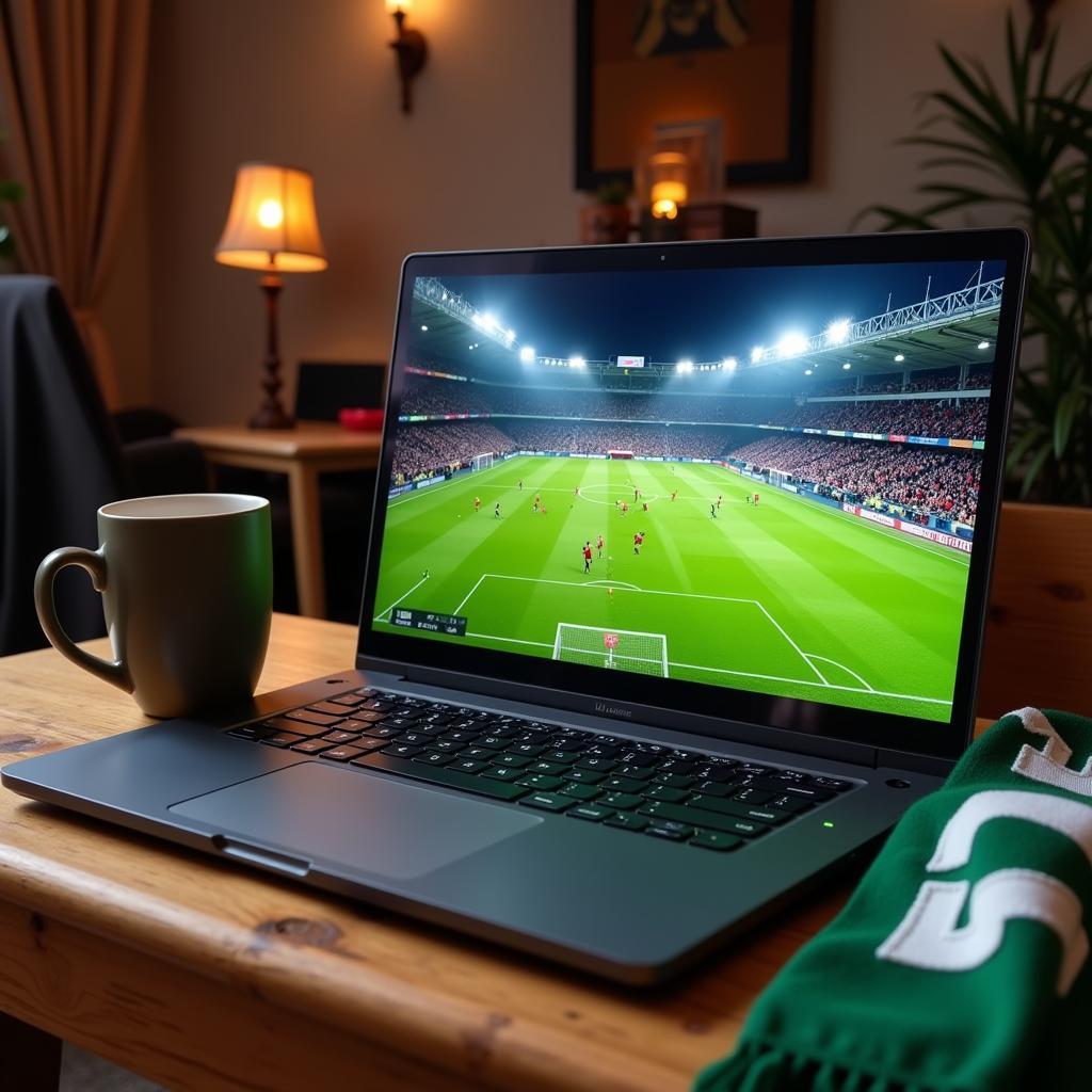 Fans Watching Football on Laptop