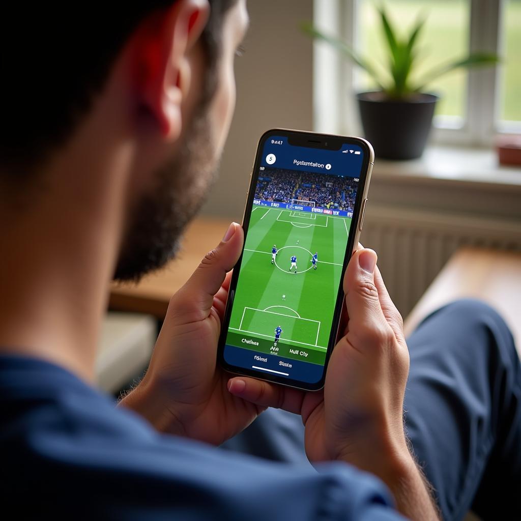 A fan streaming live football on their smartphone