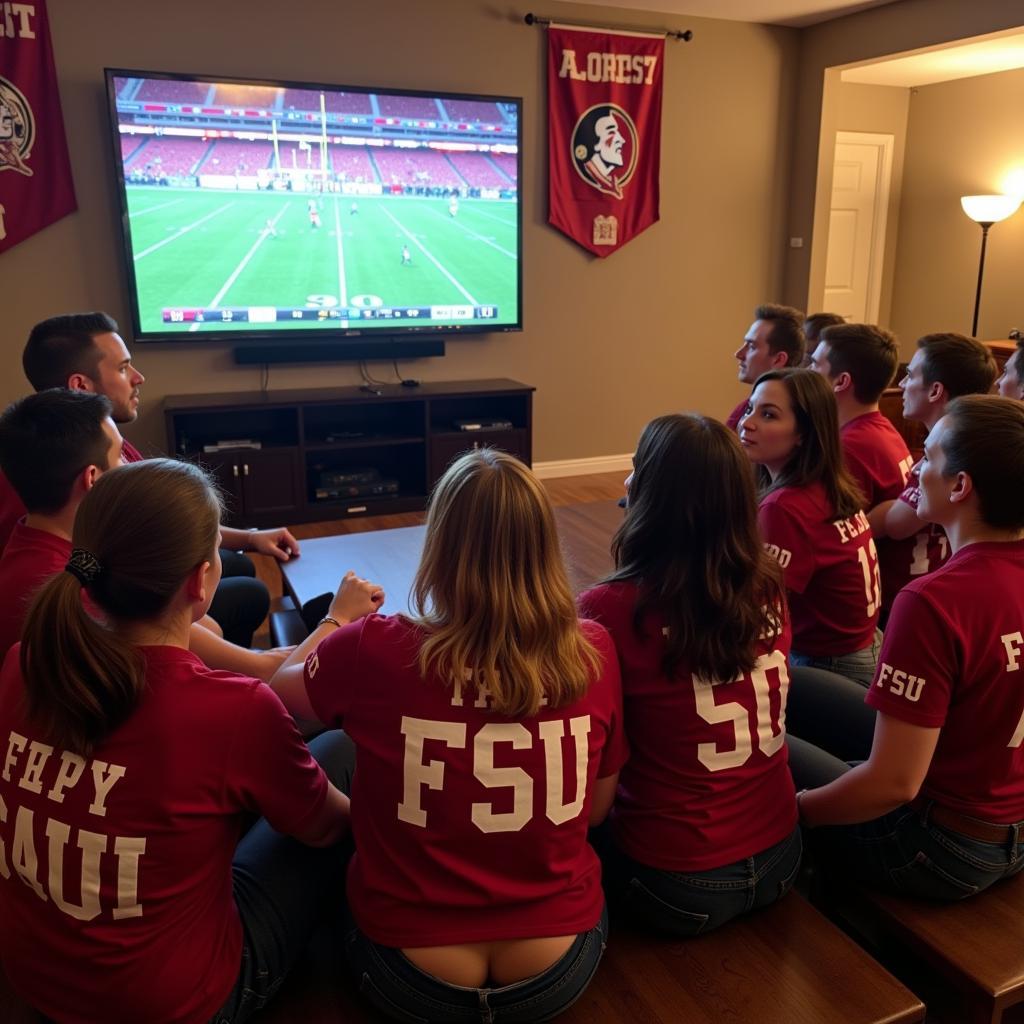 Friends gather to watch an FSU football game on TV