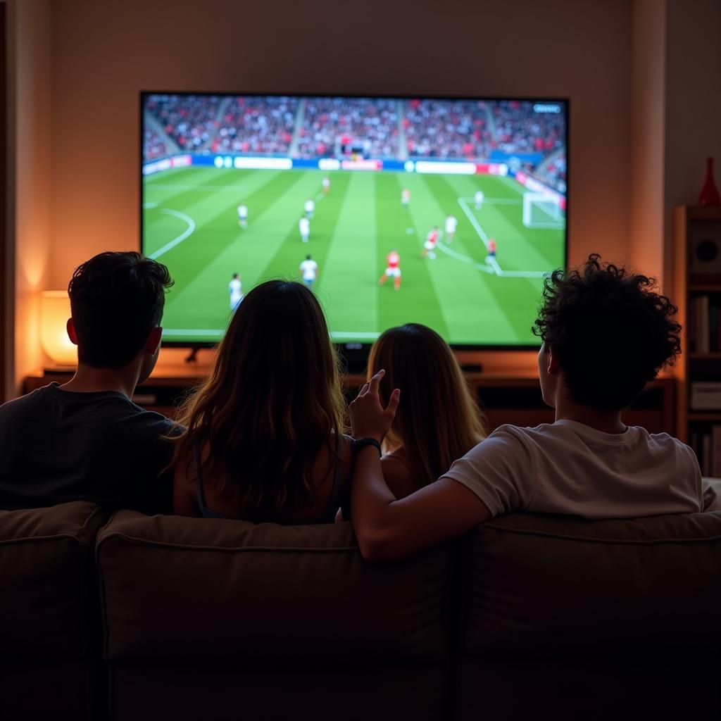 Fans watching live football on TV