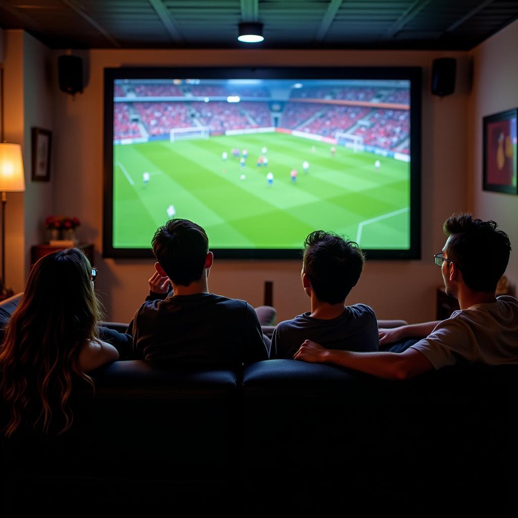 Group of friends watching a live football stream together