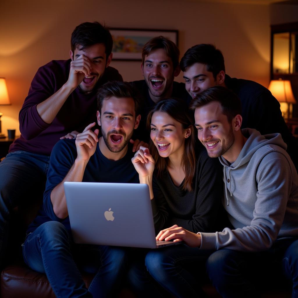 Fans cheering while watching the Patriots online